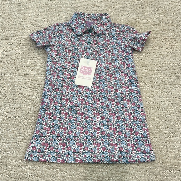 Poppy Kids Co Pops Pink and Blue Floral Polo Dress 12-24 Months NWT - Picture 2 of 8